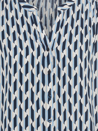 Olsen Wave Print Blouse Blue Beige - MMJs Fashion