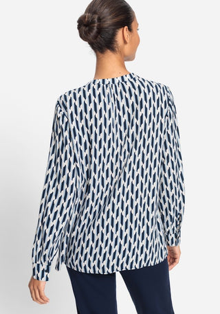 Olsen Wave Print Blouse Blue Beige - MMJs Fashion