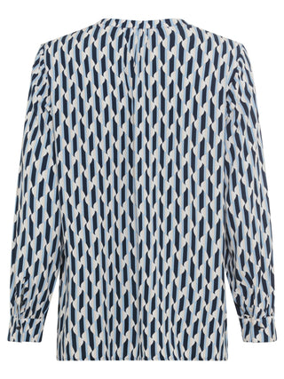 Olsen Wave Print Blouse Blue Beige - MMJs Fashion