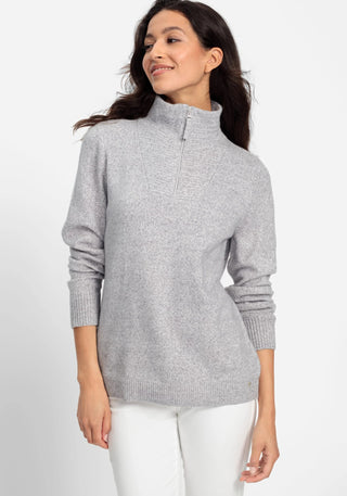 Olsen Zip Neck Jumper Grey Melange Henny - MMJs Fashion