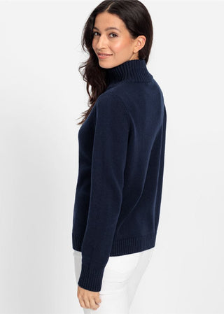 Olsen Zip Neck Jumper Navy Blue Henny - MMJs Fashion