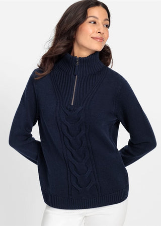 Olsen Zip Neck Jumper Navy Blue Henny - MMJs Fashion