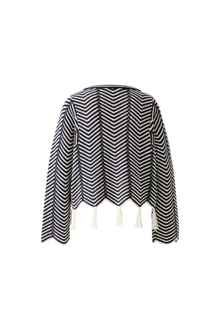 Oui Chevron Knit Jumper with Tassels Blue White - MMJs Fashion