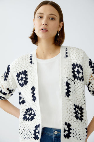 Oui Crotchet Knit Cardigan White Blue - MMJs Fashion