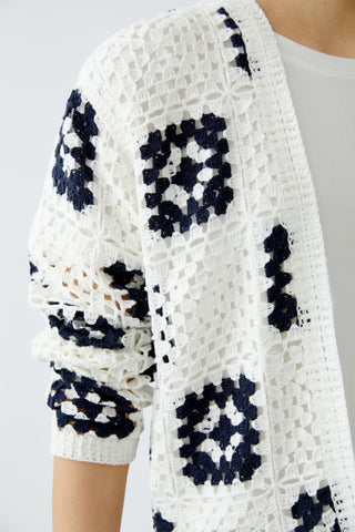 Oui Crotchet Knit Cardigan White Blue - MMJs Fashion