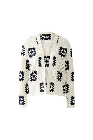 Oui Crotchet Knit Cardigan White Blue - MMJs Fashion