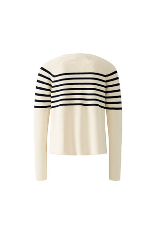 Oui Gold Button Striped Jumper Ivory Blue - MMJs Fashion