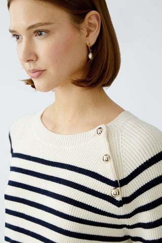 Oui Gold Button Striped Jumper Ivory Blue - MMJs Fashion