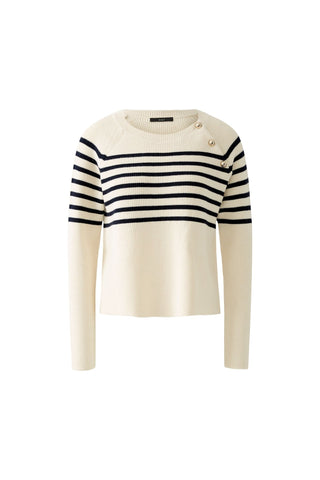 Oui Gold Button Striped Jumper Ivory Blue - MMJs Fashion