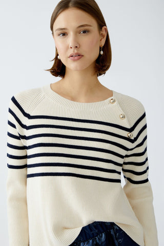 Oui Gold Button Striped Jumper Ivory Blue - MMJs Fashion