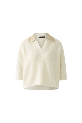 Oui Gold Sequin Collar Jumper Ivory - MMJs Fashion