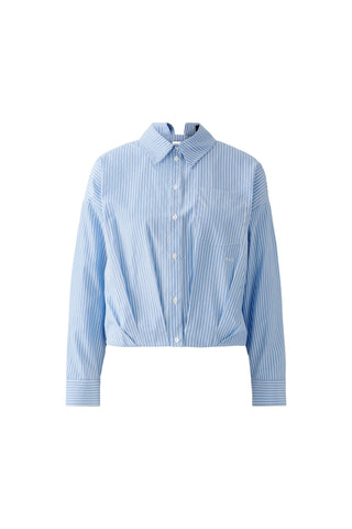 Oui Pleated Front Pinstripe Blouse Blue - MMJs Fashion