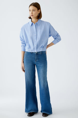 Oui Pleated Front Pinstripe Blouse Blue - MMJs Fashion