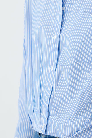 Oui Pleated Front Pinstripe Blouse Blue - MMJs Fashion