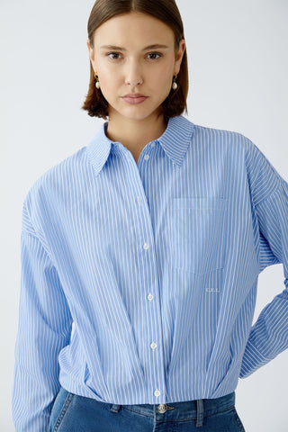 Oui Pleated Front Pinstripe Blouse Blue - MMJs Fashion