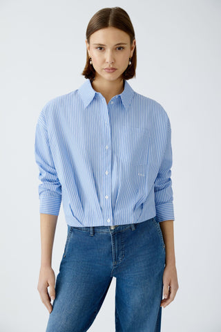 Oui Pleated Front Pinstripe Blouse Blue - MMJs Fashion