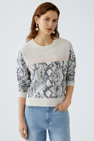 Oui Snake Print Jumper Ivory Grey Pink - MMJs Fashion