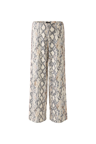 Oui Snake Print Wide Leg Trousers Grey Pink - MMJs Fashion