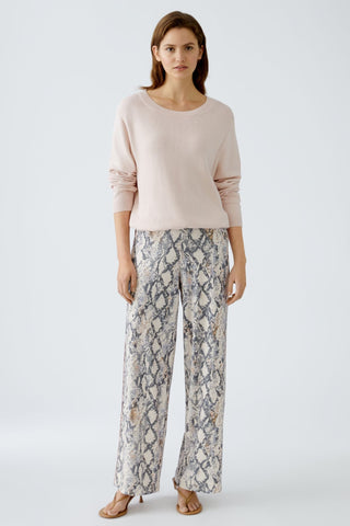 Oui Snake Print Wide Leg Trousers Grey Pink - MMJs Fashion