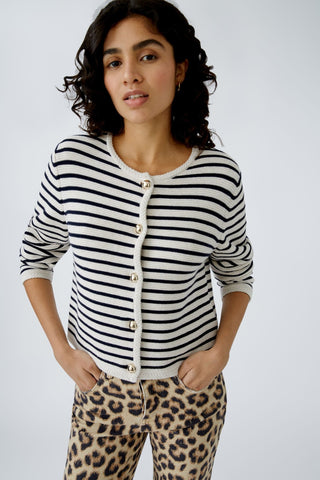 Oui Striped Cardigan Ivory Navy Blue - MMJs Fashion