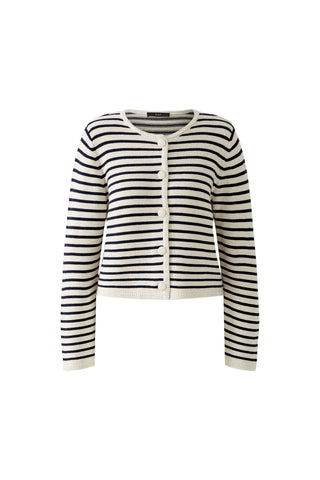 Oui Striped Cardigan Ivory Navy Blue - MMJs Fashion