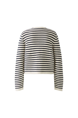 Oui Striped Cardigan Ivory Navy Blue - MMJs Fashion