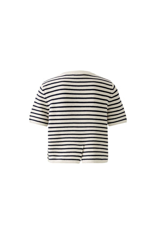 Oui Striped Short Sleeved Jumper Ivory Blue - MMJs Fashion