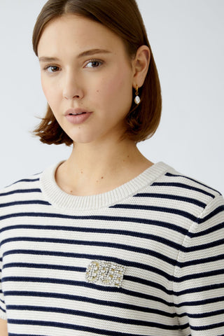 Oui Striped Short Sleeved Jumper Ivory Blue - MMJs Fashion