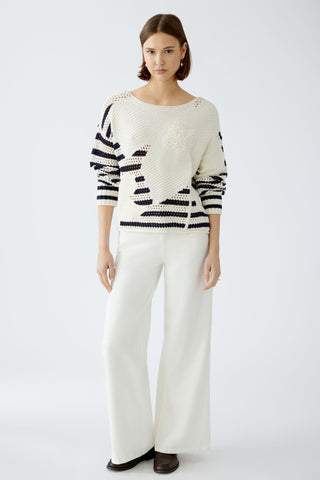 Oui Textured Knit Striped Jumper Ivory Blue - MMJs Fashion