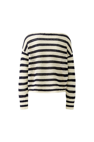 Oui Textured Knit Striped Jumper Ivory Blue - MMJs Fashion