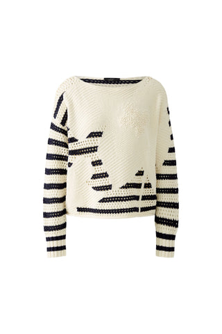 Oui Textured Knit Striped Jumper Ivory Blue - MMJs Fashion