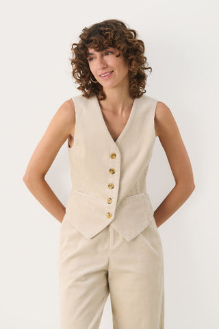 Part Two Corduroy Waistcoat Beige Linka - MMJs Fashion