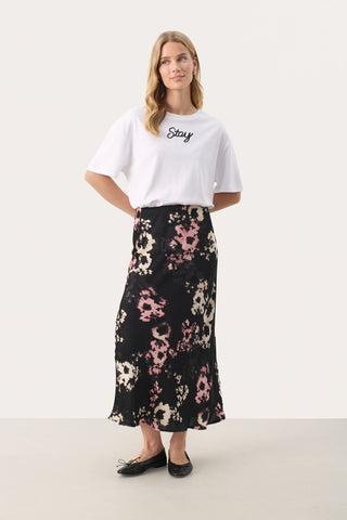 Part Two Floral Print Midi Skirt Black Pink Laurina - MMJs Fashion