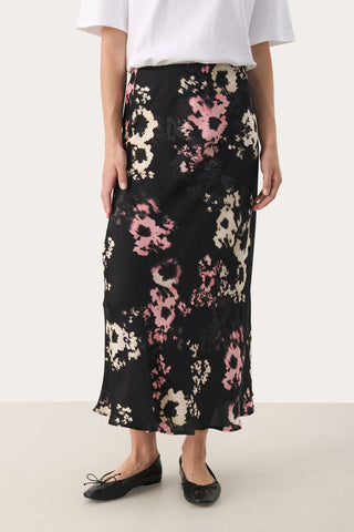 Part Two Floral Print Midi Skirt Black Pink Laurina - MMJs Fashion