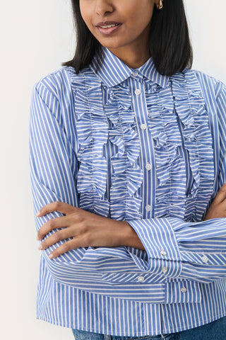 Part Two Ruffle Striped Blouse Blue Pranvera - MMJs Fashion