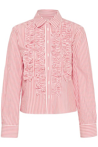 Part Two Ruffle Striped Blouse Red Pranvera - MMJs Fashion