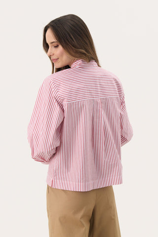 Part Two Ruffle Striped Blouse Red Pranvera - MMJs Fashion