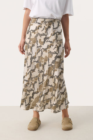 Part Two Snake Print Midi Skirt Brown Laurina - MMJs Fashion