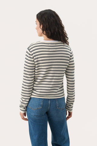 Part Two Striped Cardigan Navy Blue Ivory Pavline - MMJs Fashion