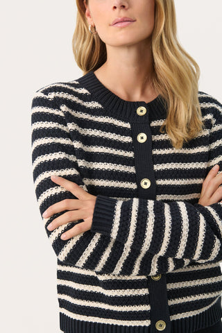 Part Two Striped Cardigan Navy Blue Leonida - MMJs Fashion