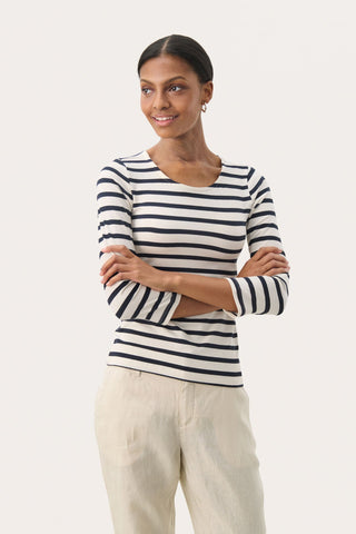 Part Two Striped Top Navy Blue White Emel - MMJs Fashion