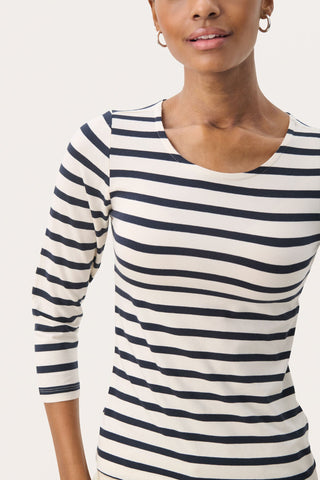 Part Two Striped Top Navy Blue White Emel - MMJs Fashion