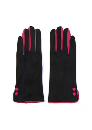 POM Faux Suede Button Detail Gloves Black Pink - MMJs Fashion