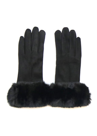 POM Faux Suede Faux Fur Gloves Black - MMJs Fashion