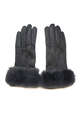 POM Faux Suede Faux Fur Gloves Charcoal Grey - MMJs Fashion