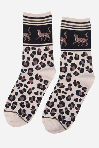 Sock Talk Cheetah Print Bamboo Socks Cream Black - MMJs Fashion