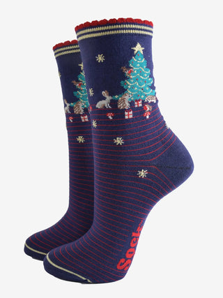 Sock Talk Christmas Tree Sock Gift Box Set Navy Cream Red - MMJs Fashion