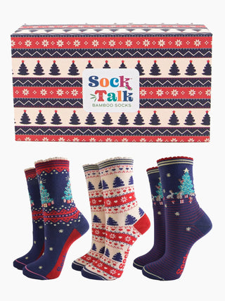 Sock Talk Christmas Tree Sock Gift Box Set Navy Cream Red - MMJs Fashion