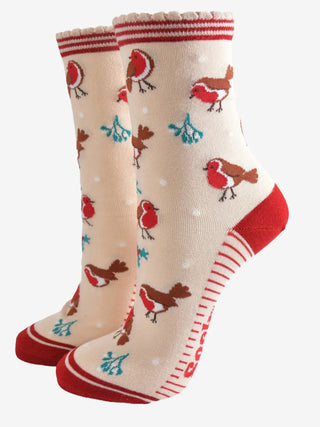 Sock Talk Festive Robins Sock Gift Box Set Cream Red - MMJs Fashion