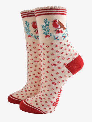 Sock Talk Festive Robins Sock Gift Box Set Cream Red - MMJs Fashion